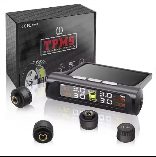 نظام مراقبة ضغط الإطارات مع 4 مستشعر TPMS يعمل بالطاقة الشمسية شاشة LCD رقمية إنذار أمان تلقائي مستشعر ضغط الإطارات